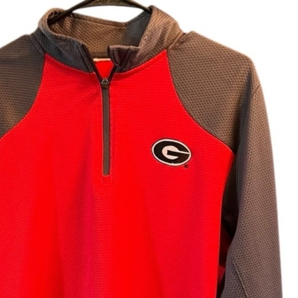 Georgia Bulldogs UGA Quarter Zip Embroidered Logo Red Gray/Grey Pullover Size M